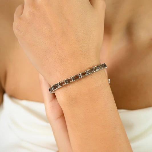 925 Pure Sterling Silver Jewelry Natural Smokey Topaz Sleek Bracelet Best Selling Products