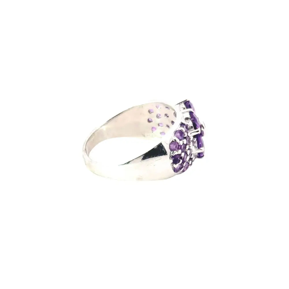 Gorgeous Top Quality Real Amethyst Flower Dome Ring For Wedding Accessories