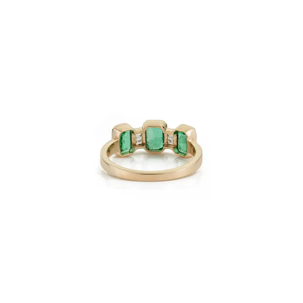 May Birthstone Natural Emerald & Diamond 14K Yellow Gold Three Stone Stackable Ring