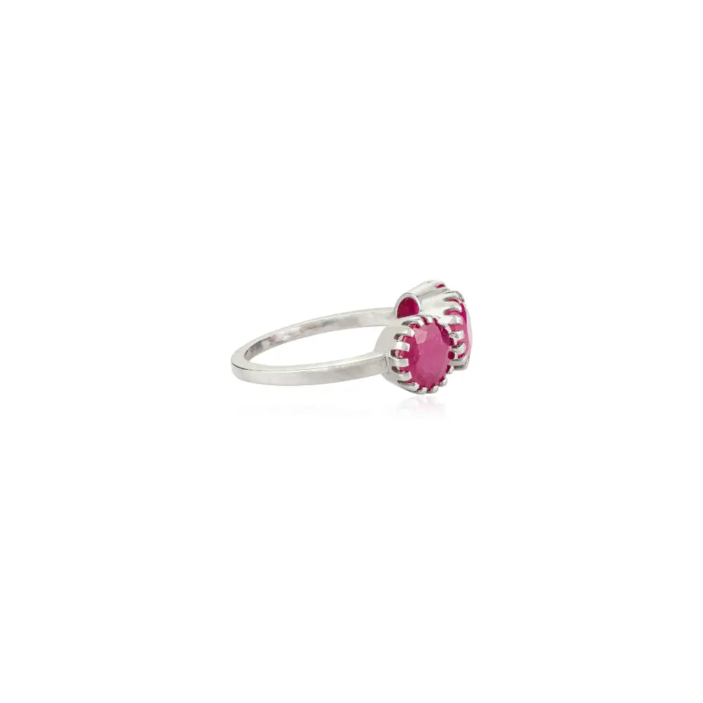 Precious Gemstone Round Cut Ruby Three Stone Ring Fine Pure K14 Gold Gift For Women Jewelry