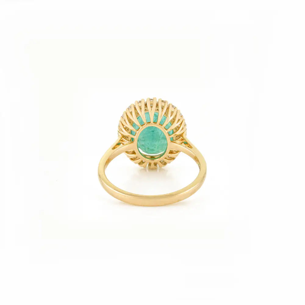 5ct. Zambian Emerald & Diamond Real 14K Yellow Gold Cluster Ring Bold Bridal Jewelry