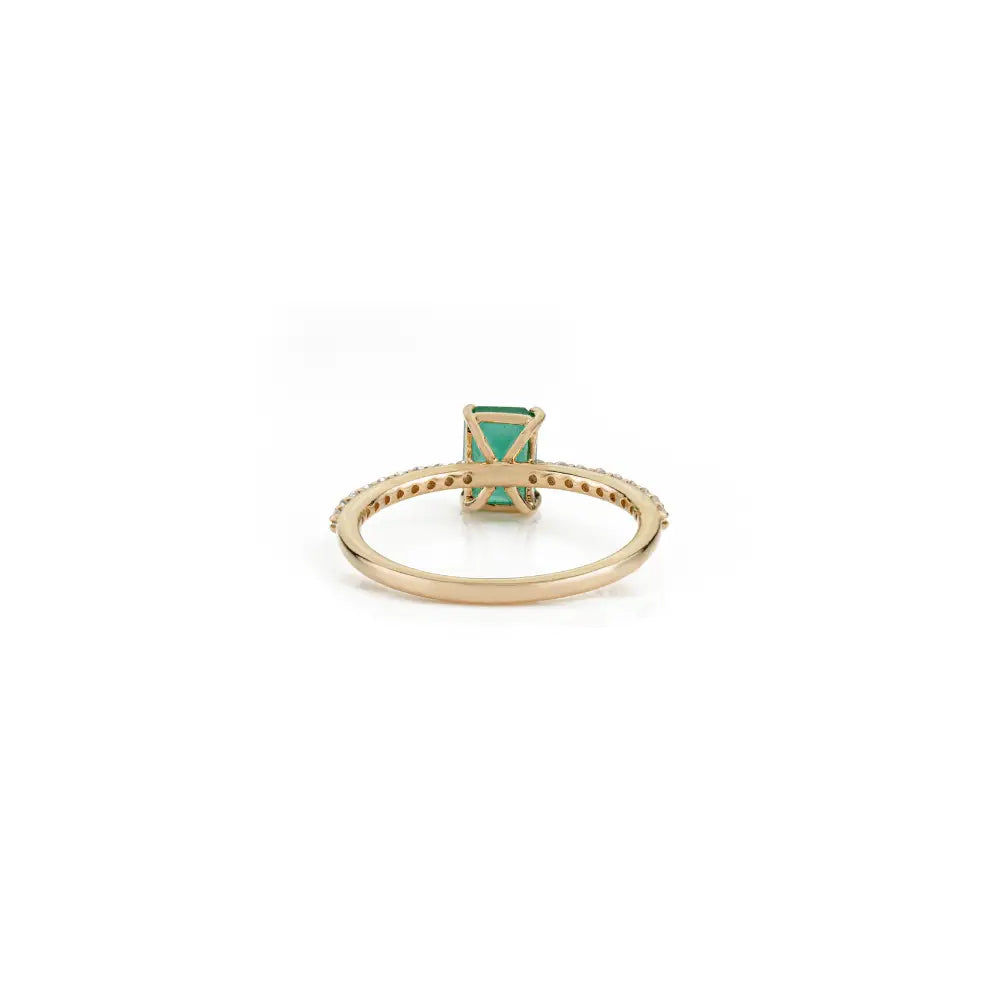 100% Natural 7x5 mm Emerald & Diamond Gemstone Ring 14K Yellow Gold Fine Jewelry