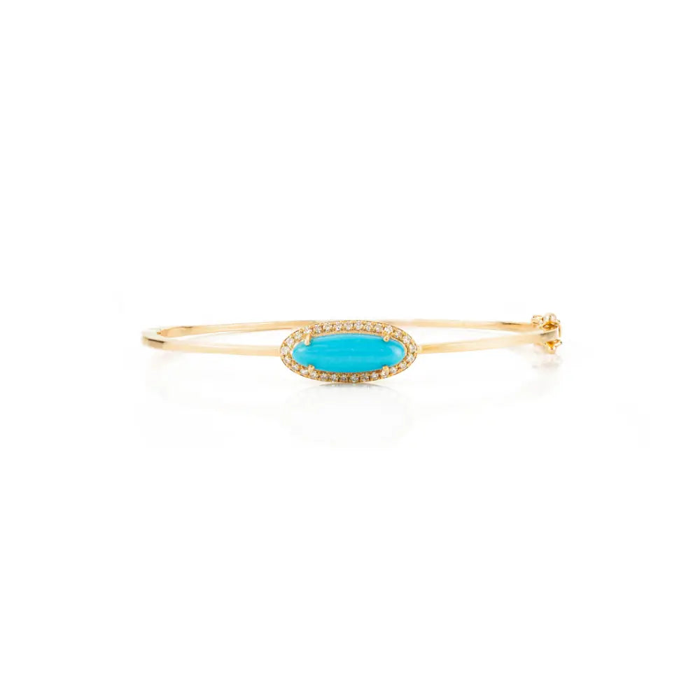 High Quality Turquoise & Diamond K14 Solid Yellow Gold Stackable Halo Bangle & Bracelet