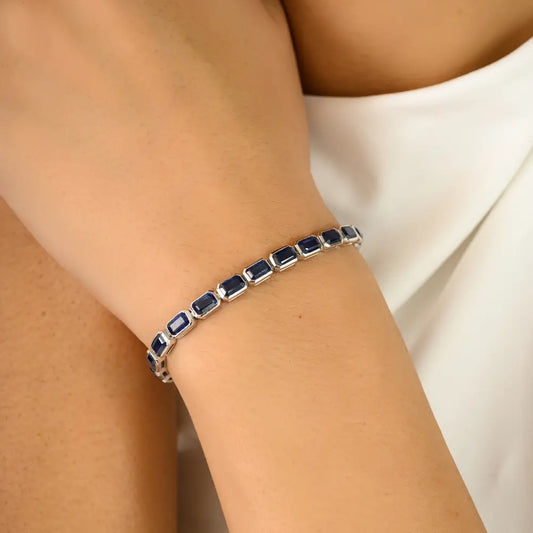Best Selling 12.81 Ct. Blue Sapphire Elegant Tennis Bracelet For Wedding 18K Real Gold