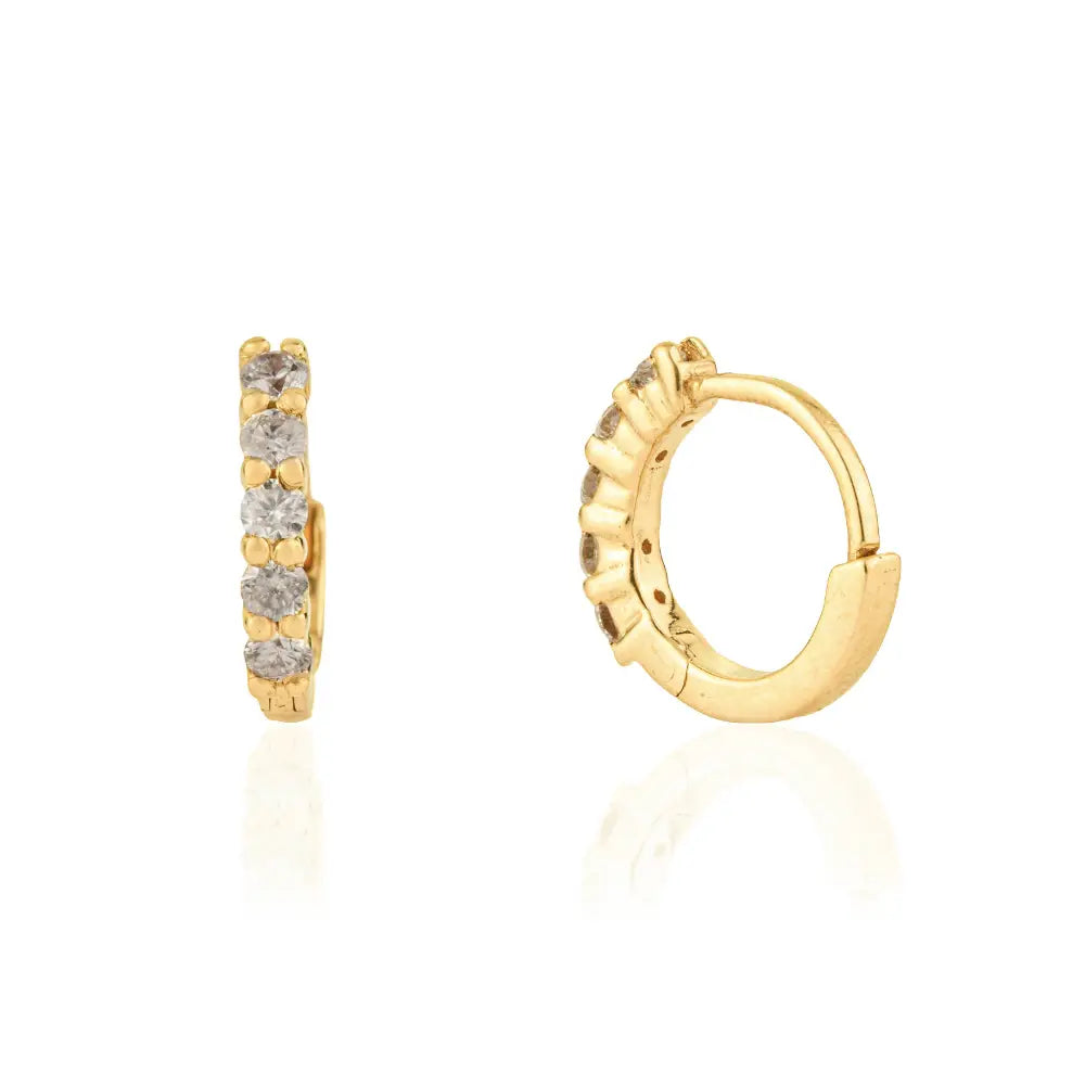 Minimalist Dainty K18 Yellow Gold Round Cut Diamond Mini Huggie Hoop Earrings For Girls