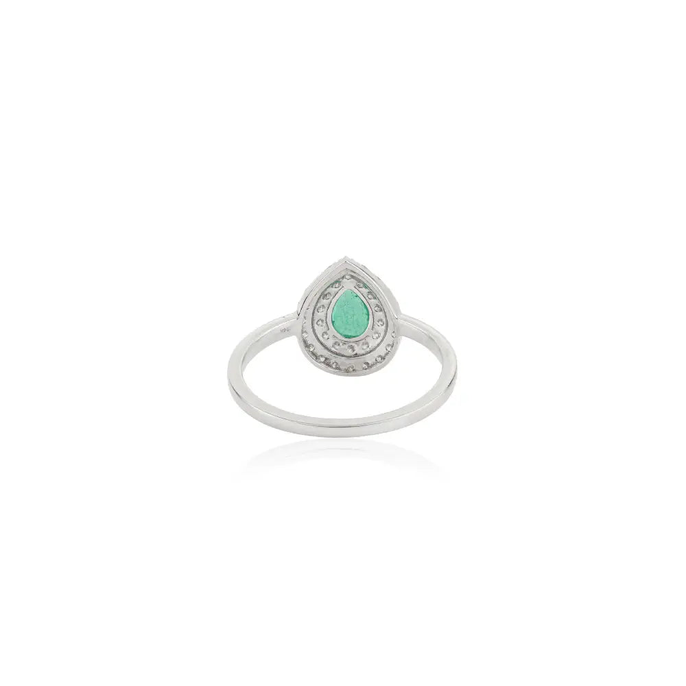 6x4 mm Emerald & Diamond Pear Shape Double Cluster Ring Classic 14K White Gold Jewelry