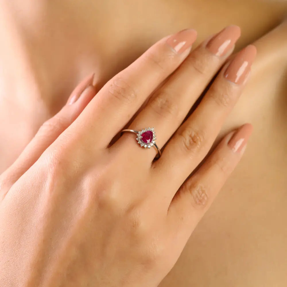 100% Genuine Ruby & Diamond Engagement Cluster Ring K14 White Gold Jewelry Manufacturer