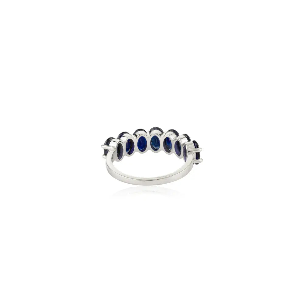Oval Cut Blue Sapphire Half Eternity Band Ring For Unisex Custom 14K Gold Everyday Jewelry