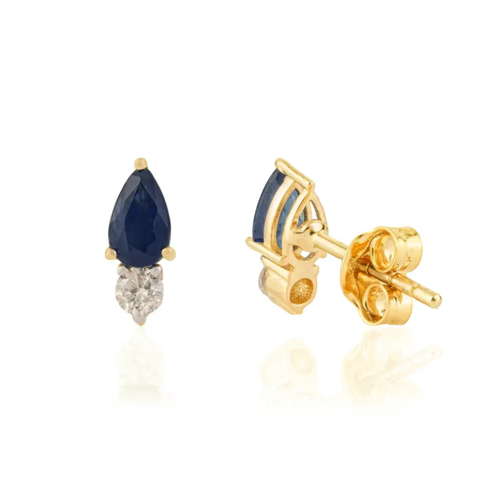 Best Selling Fine 14K Yellow Gold Blue Sapphire & Diamond Minimal Gemstone Stud Earrings