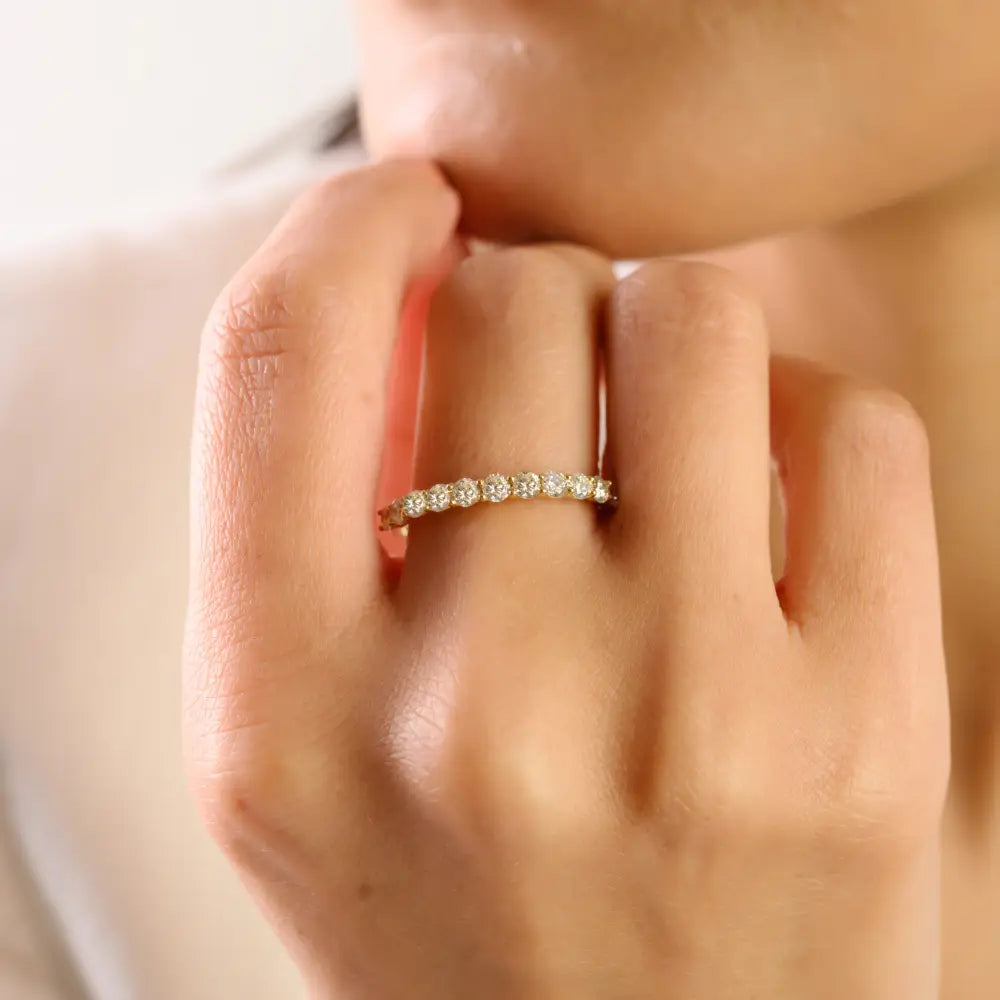 Round Brilliant Cut Natural Diamond Stacking Half Eternity Band Ring 14K Solid Yellow Gold