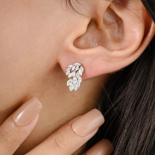Unique Jewelry K18 White Gold Genuine Marquise Cut Diamond Statement Stud Earrings