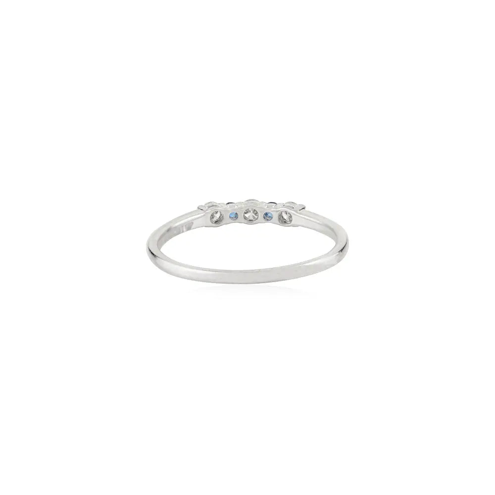 Round Cut Blue Sapphire & Diamond Minimalist Ring 14K White Gold Light Weight Jewelry