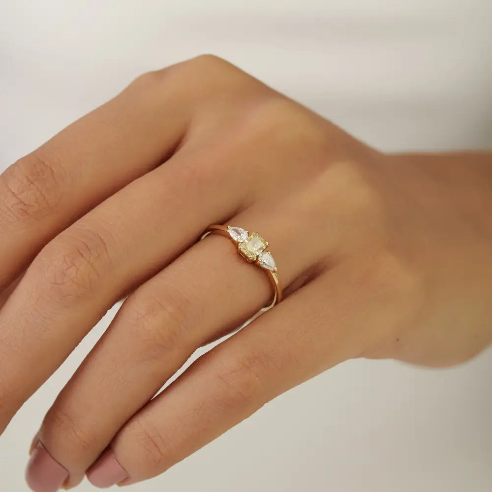 100% Natural Diamond Minimal Engagement Ring Pure K14 Yellow Gold Proposal Jewelry