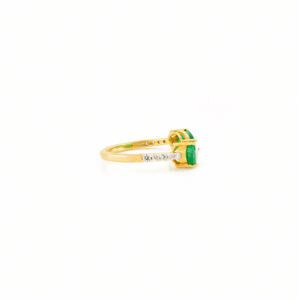 New Design Natural Emerald & Diamond Real 14K Yellow Gold Stackable Gemstone Ring