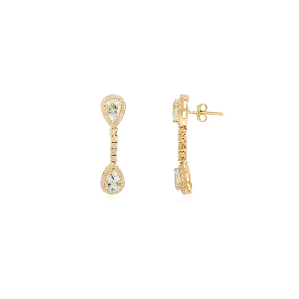 14K Yellow Gold Aquamarine & Diamond Halo Drop Earrings Women Wedding Jewelry Supplier