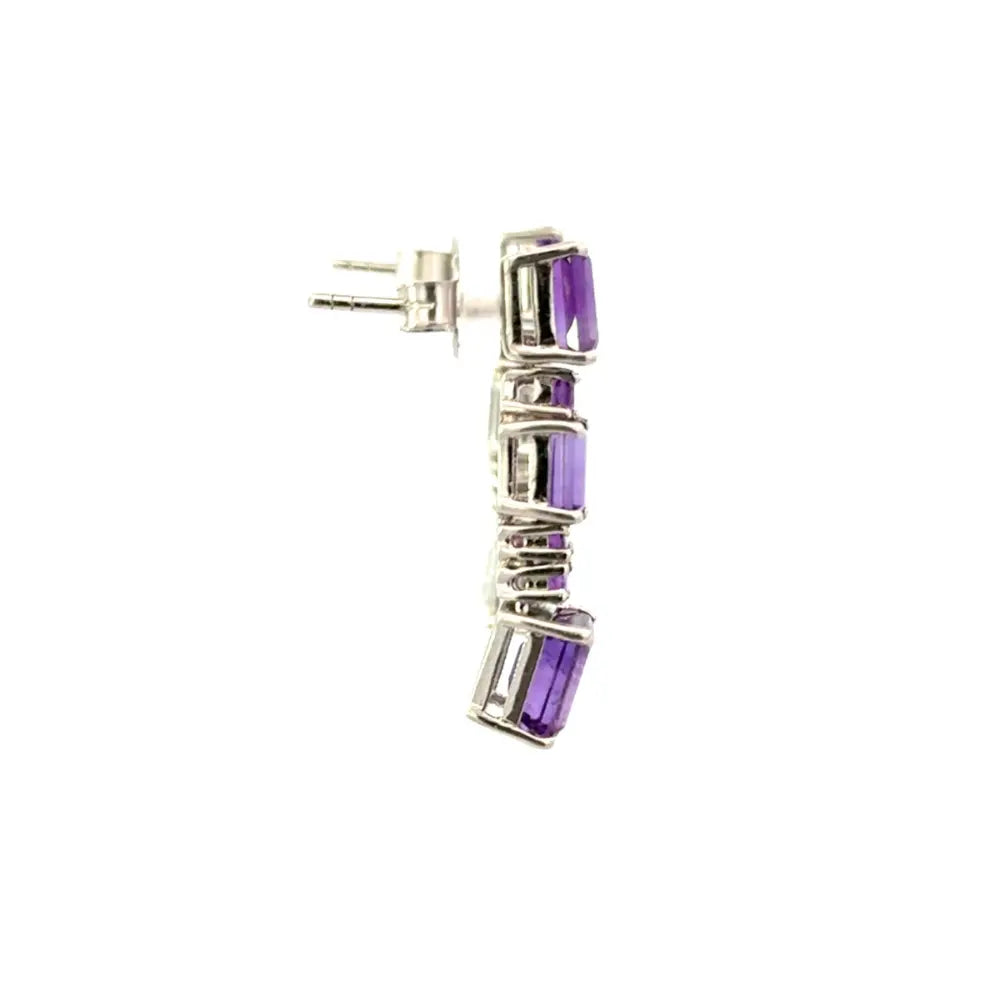 100% Authentic Purple Amethyst Dangle Earrings 925 Sterling Silver Jewelry