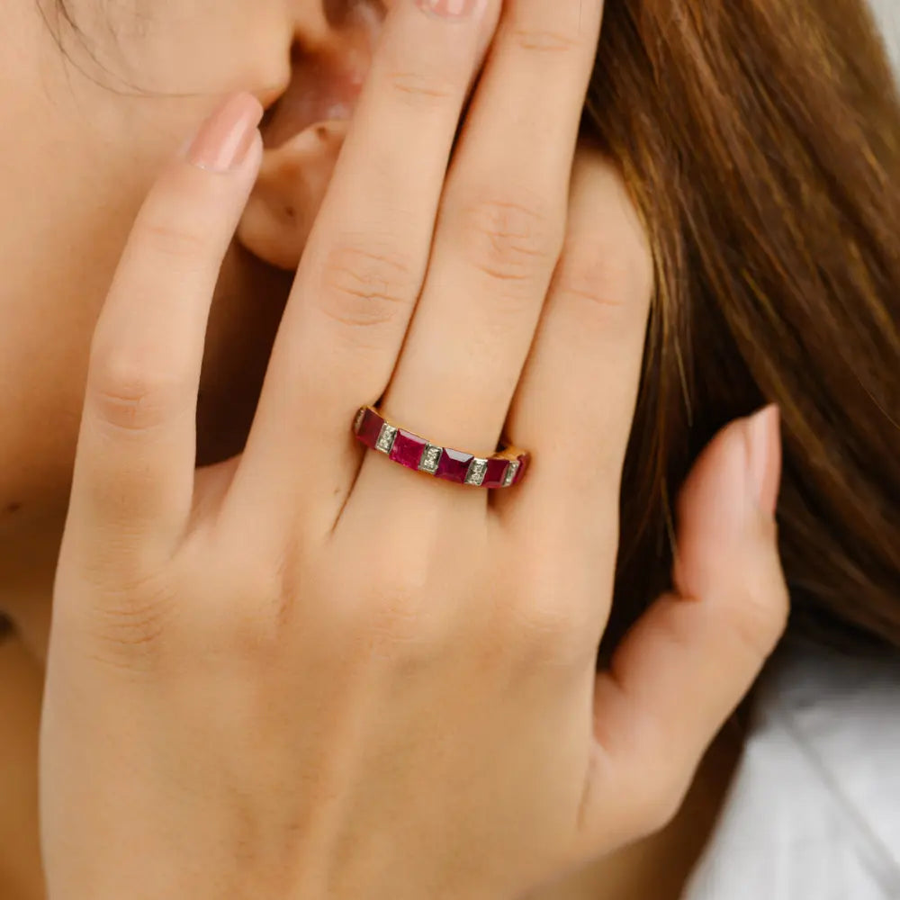 Best Selling Products Ruby & Diamond 18K Yellow Gold Handmade Ring