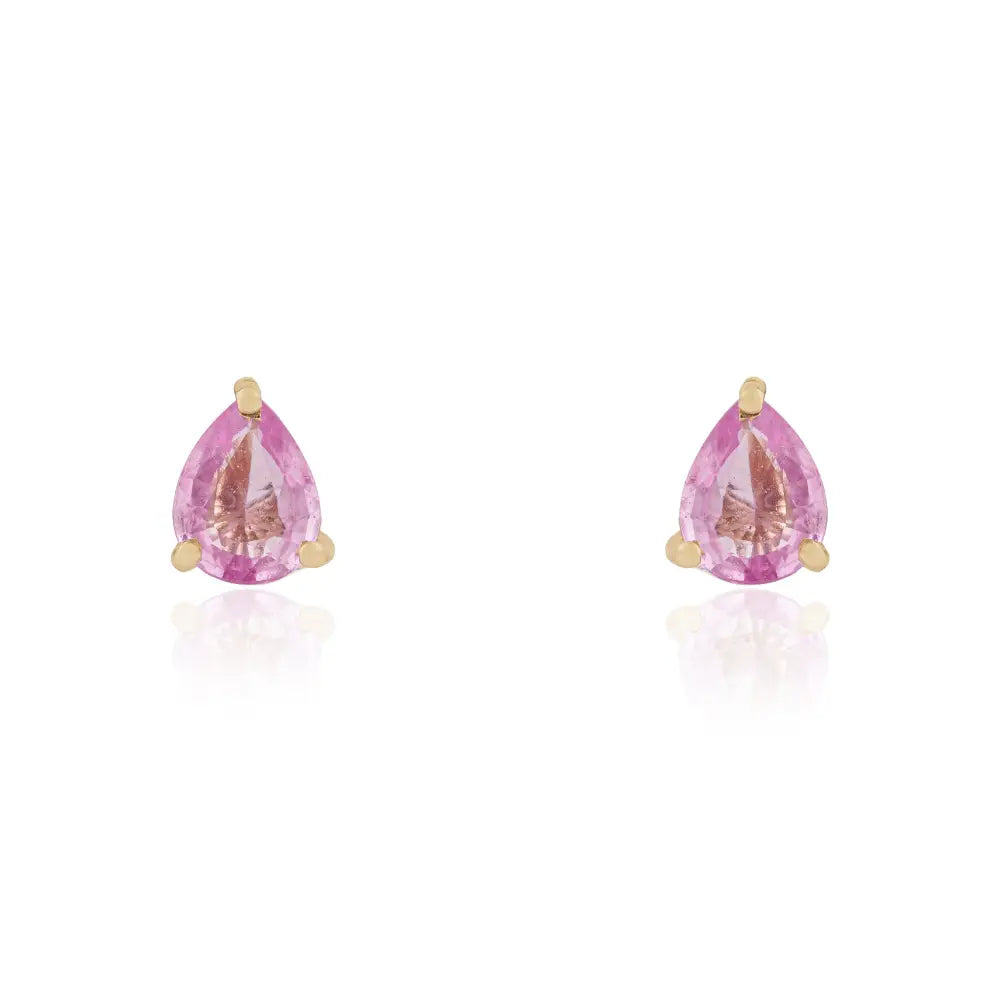 Latest Simple Design Pink Sapphire Single Stone Stud Earrings 14K Yellow Gold Fine Jewelry