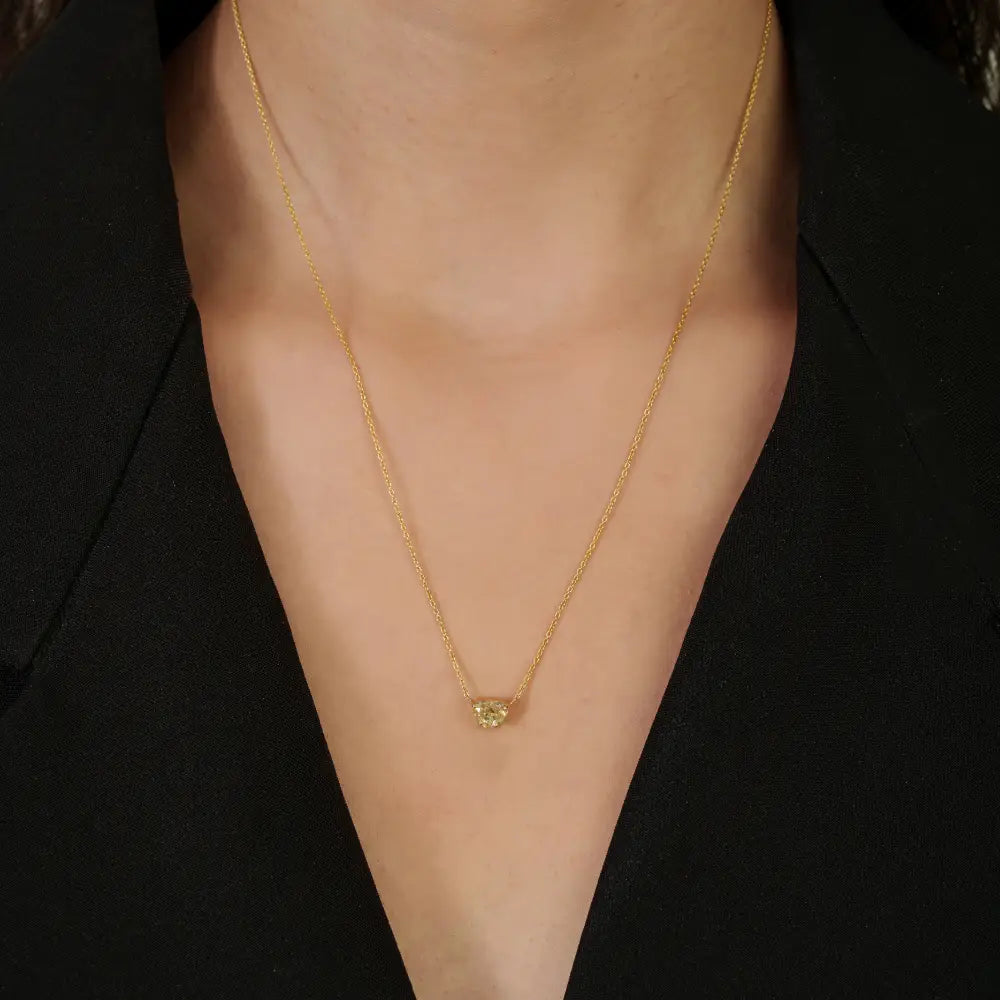 18K Real Yellow Gold Heart Shape Yellow Diamond Solitaire Pendant Necklace Dainty Jewelry