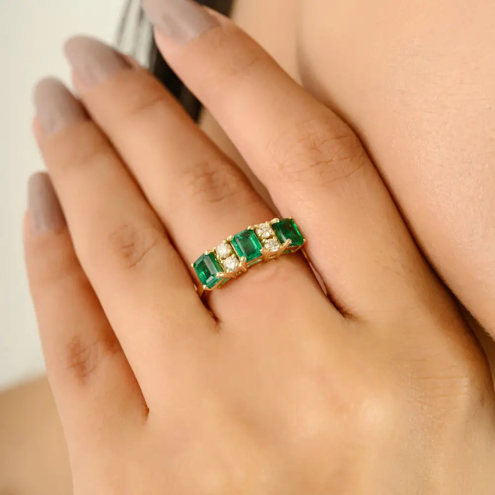 Zambian Emerald & Diamond Wholesale 14K Yellow Gold Engagement Ring Customized Jewelry