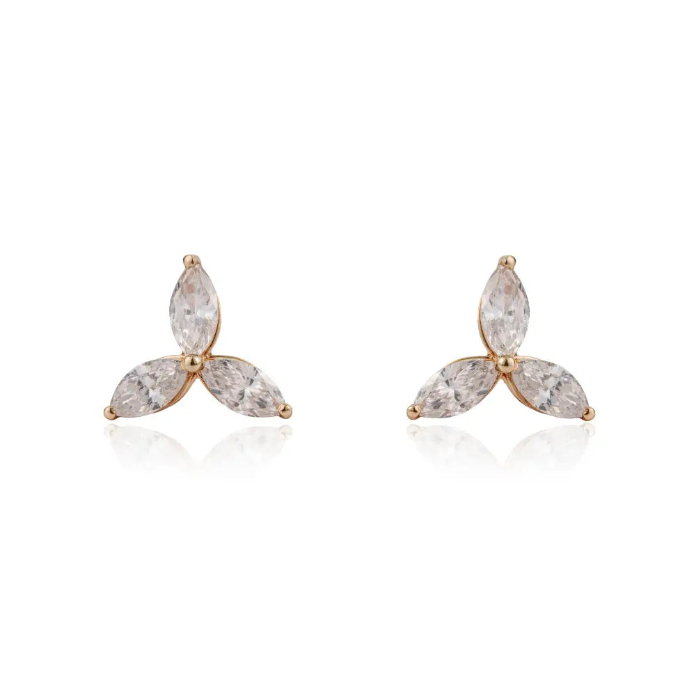 100% Natural Marquise Cut Diamond Trio Stud Earrings For Unisex 14K Yellow Gold Fine Jewelry