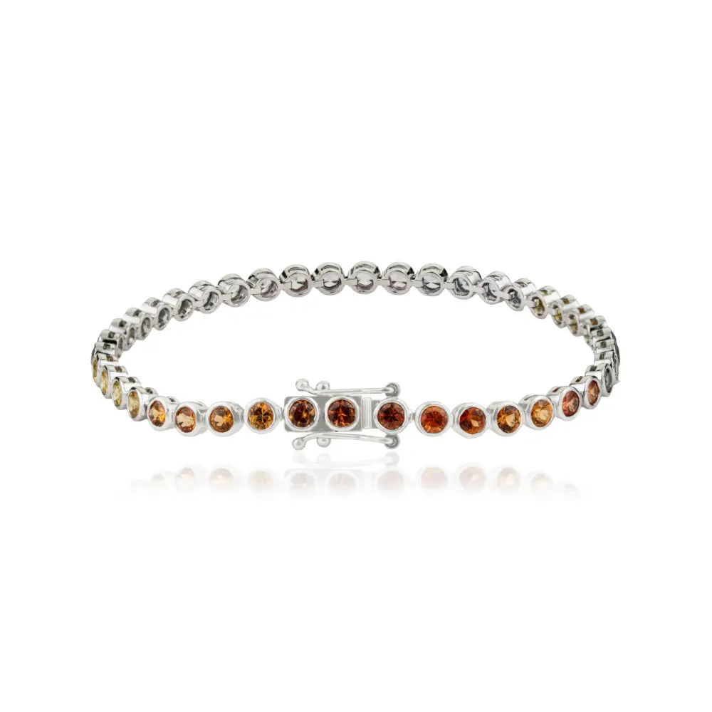 Round Cut Colorful Multi Sapphire Bezel Set Gemstone K14 White Gold Tennis Bracelet Unisex