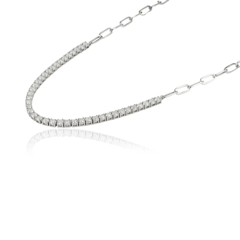 3mm Round Cut Diamond Real K14 White Gold Paperclip Chain Half Tennis Necklace Sparkle Bulk Jewelry