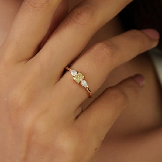 100% Natural Diamond Minimal Engagement Ring Pure K14 Yellow Gold Proposal Jewelry