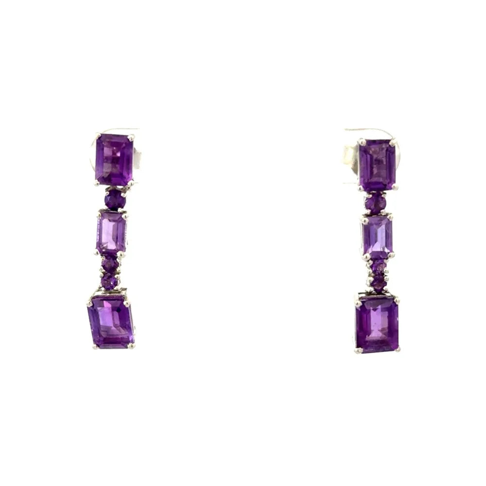 100% Authentic Purple Amethyst Dangle Earrings 925 Sterling Silver Jewelry
