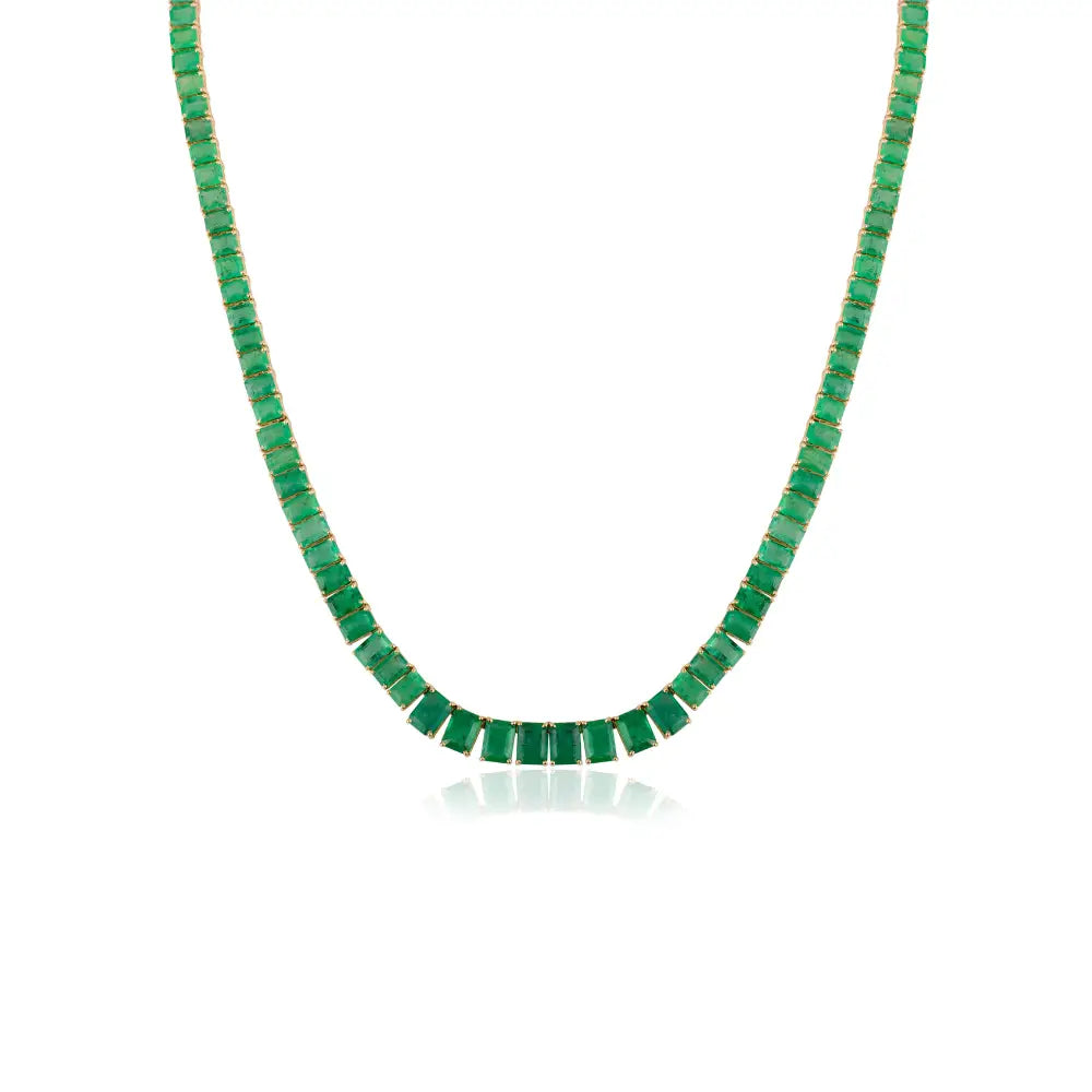Statement Jewelry Real Emerald Tennis Necklace For Bridal K14 Yellow Gold May Birthstone