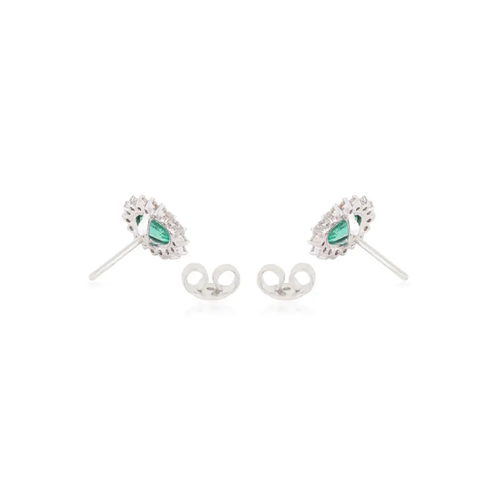 Zambian Emerald & Diamond Women's Cluster Stud Earrings Fine K14 White Gold Jewelry