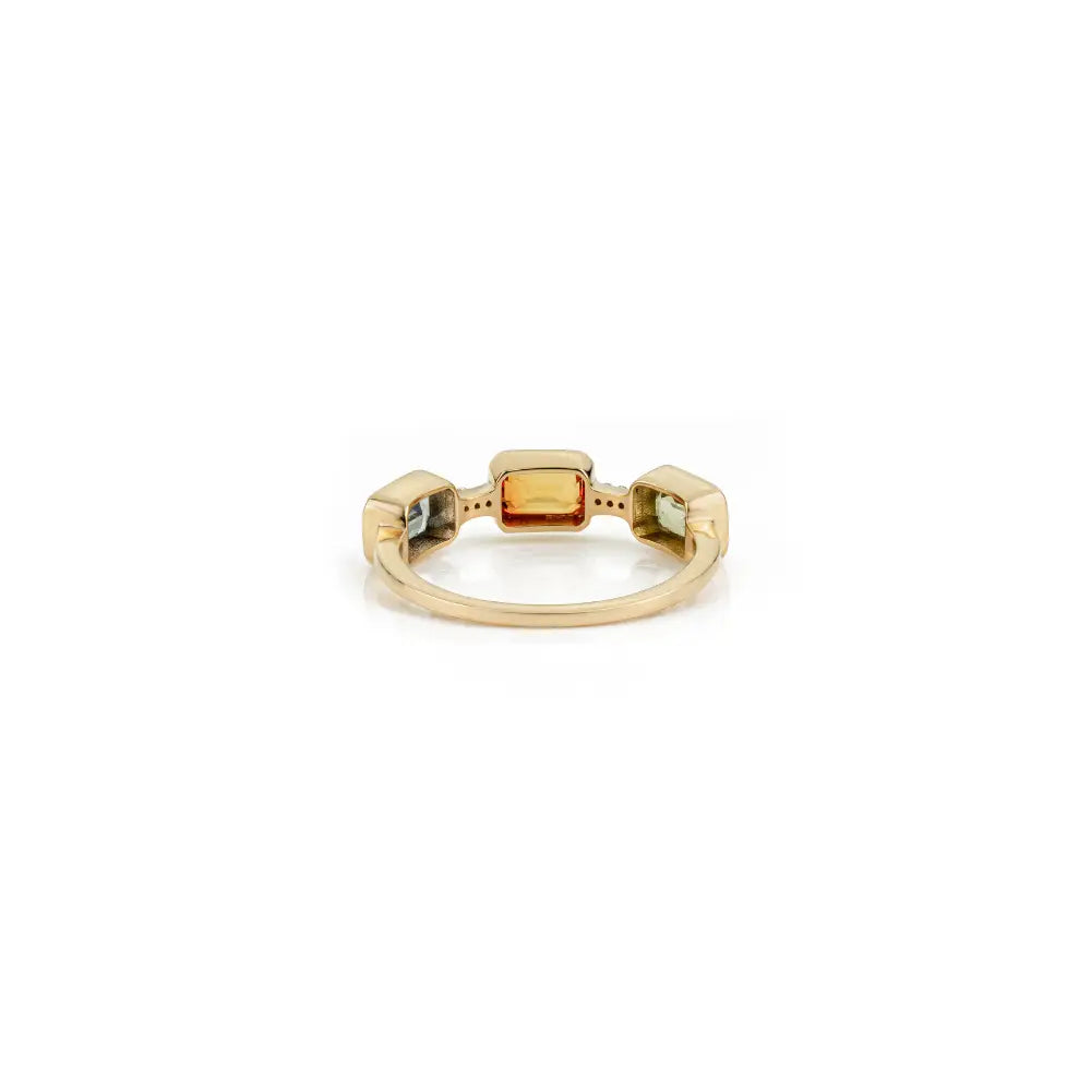 Elegant Design 14K Solid Yellow Gold Multi Sapphire & Diamond Three Stone Ring Stack Jewelry