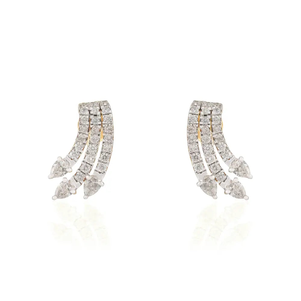 Unique Design Natural Diamond Wings Shape Stud Earrings 14K Real Yellow Gold Fine Jewelry