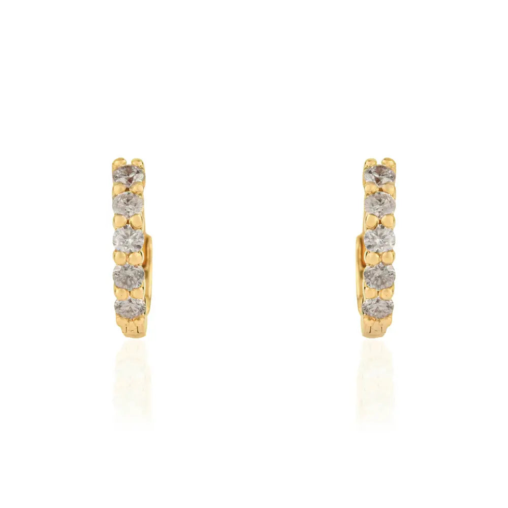Minimalist Dainty K18 Yellow Gold Round Cut Diamond Mini Huggie Hoop Earrings For Girls