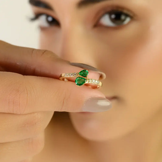 14K Yellow Gold Emerald & Diamond Minimal Bypass Ring Wholesale Price Jewelry Manufacturer