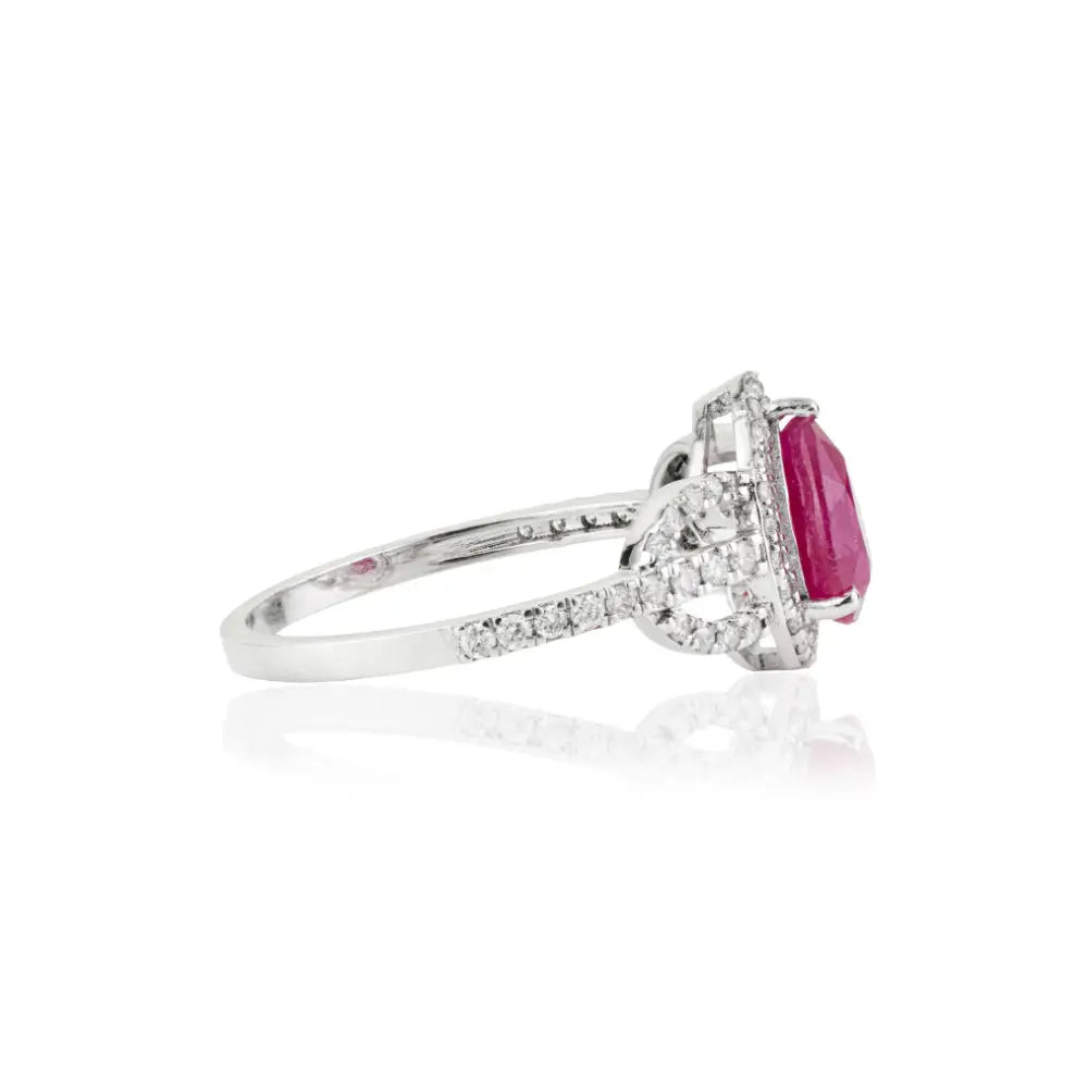 Women's Trendy 14K White Gold Real Ruby & Diamond Wedding Ring New Collection Jewelry