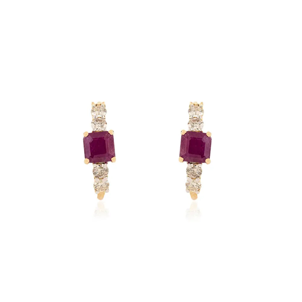K14 Solid Yellow Gold Trending Ruby & Diamond Hoop Earrings For Women Girl Gifting Jewelry