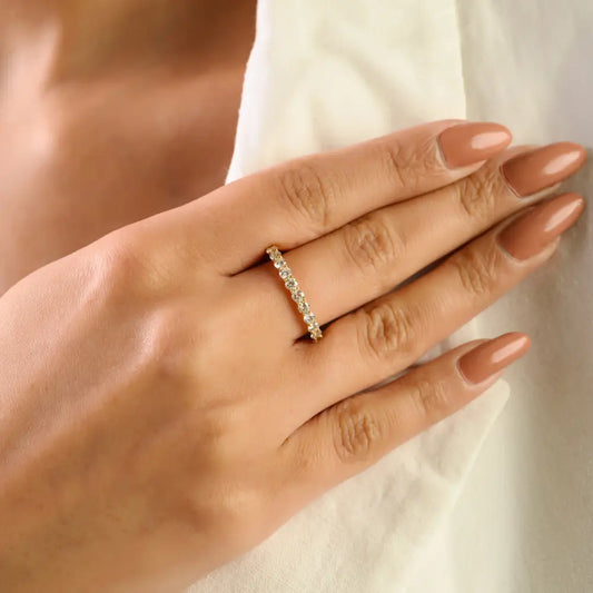 Round Brilliant Cut Natural Diamond Stacking Half Eternity Band Ring 14K Solid Yellow Gold