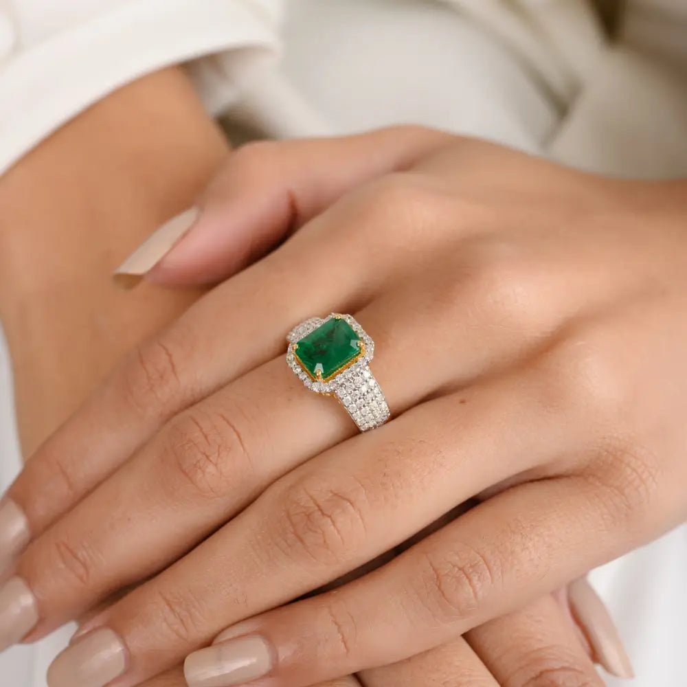 Personalized Jewelry Emerald & Diamond 18K Solid Gold Ring