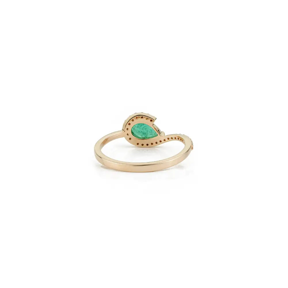 Unique Design Prong Set Emerald & Diamond K14 Real Yellow Gold Gemstone Ring New Jewelry