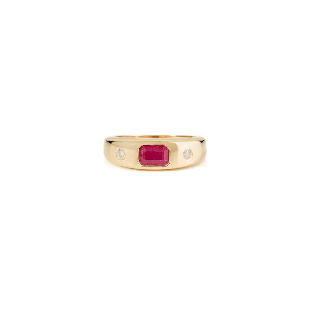 14K Yellow Gold Ruby & Diamond Chunky Gypsy Ring Latest New Design Anniversary Gift