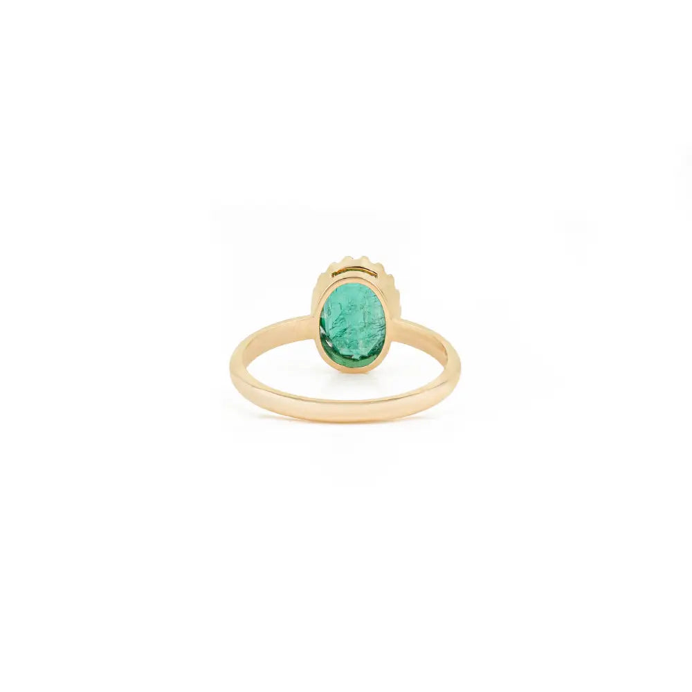 Oval Cut Emerald Solitaire Gemstone Engagement Ring Solid 18K Yellow Gold Fine Jewelry