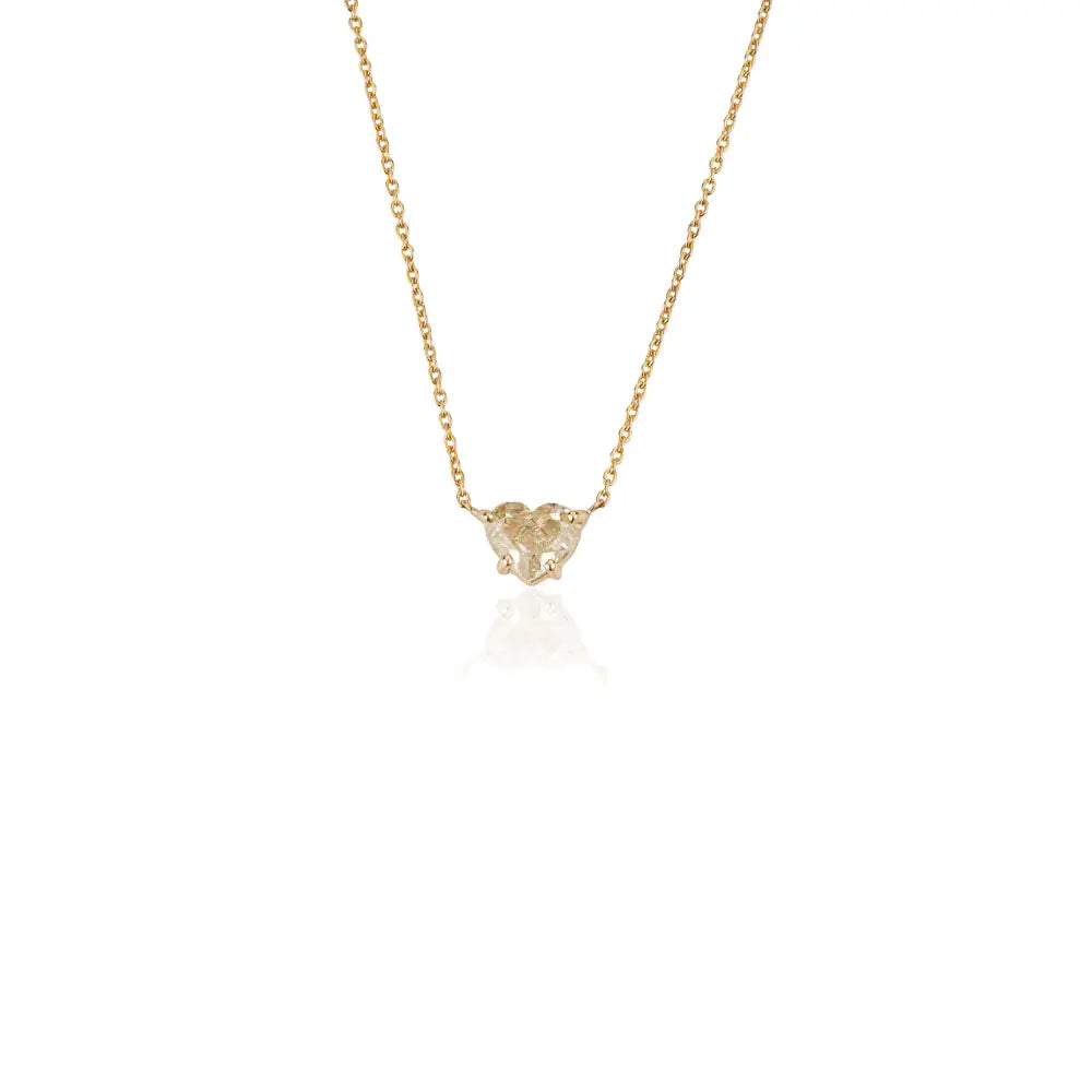 18K Real Yellow Gold Heart Shape Yellow Diamond Solitaire Pendant Necklace Dainty Jewelry