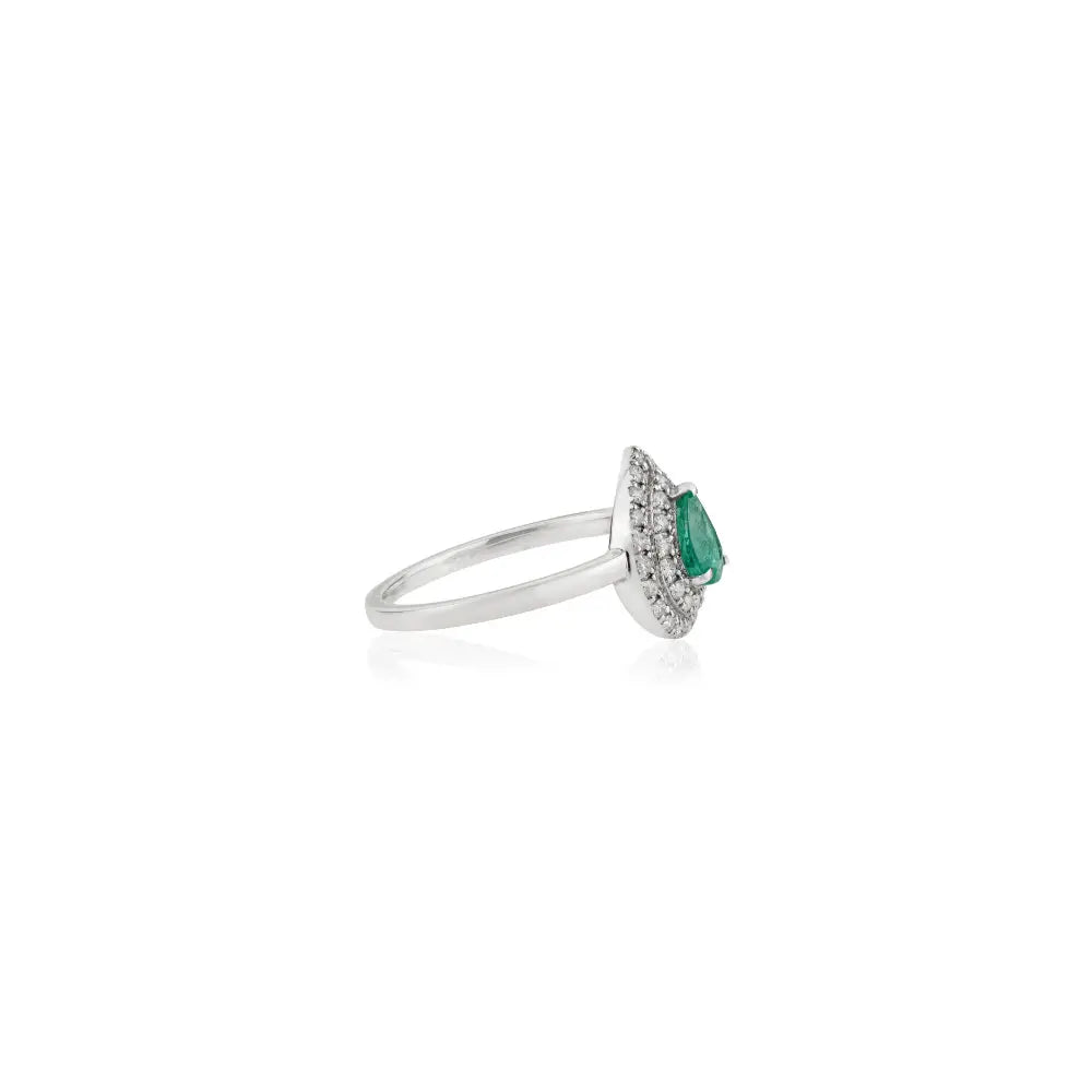 6x4 mm Emerald & Diamond Pear Shape Double Cluster Ring Classic 14K White Gold Jewelry