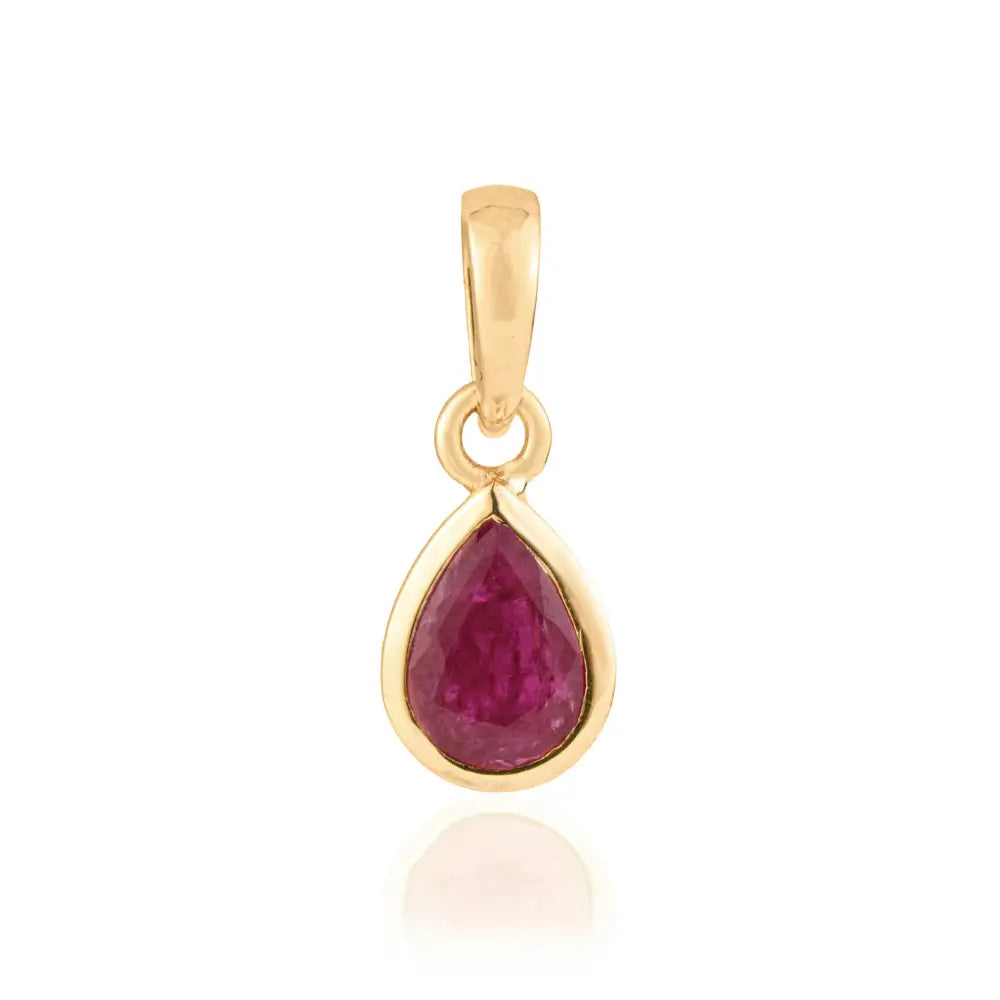 0.7ct. Ruby Gemstone Teardrop Shape Minimalist Dainty Pendant Fine 14K Real Yellow Gold Jewelry