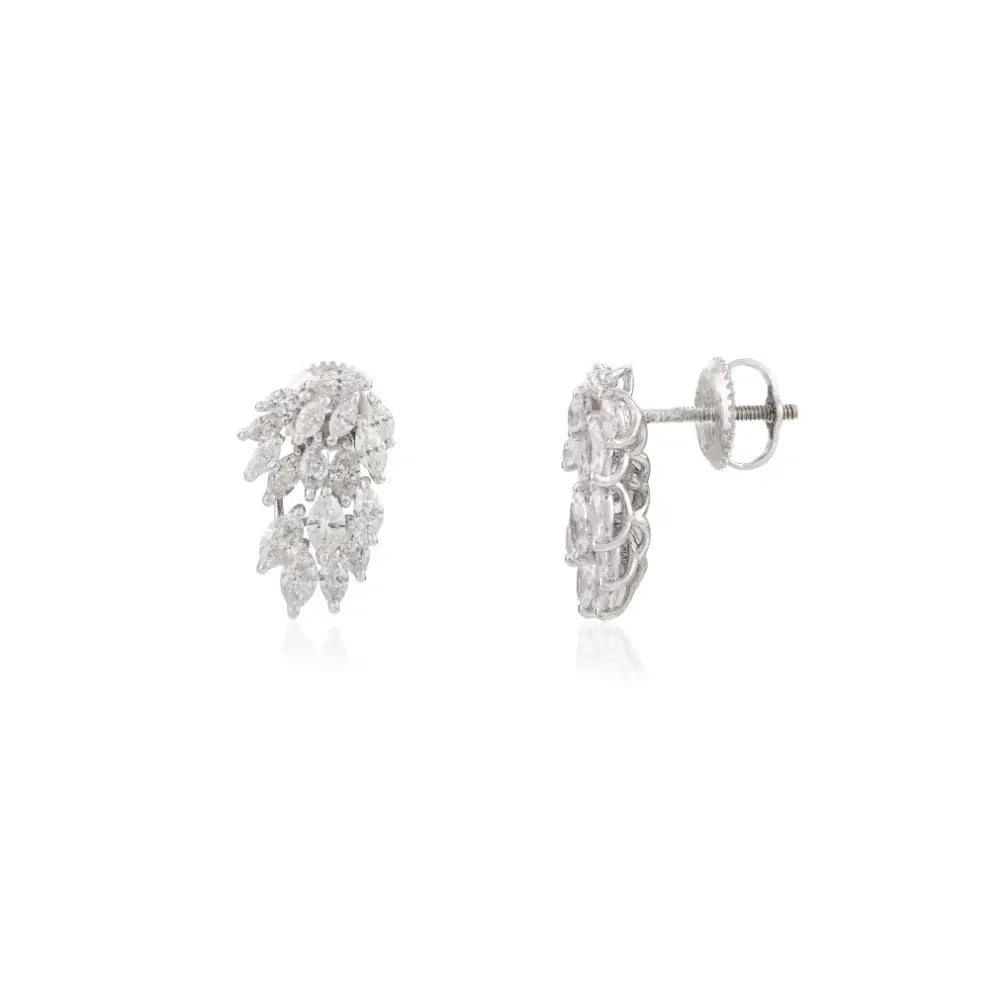 Unique Jewelry K18 White Gold Genuine Marquise Cut Diamond Statement Stud Earrings