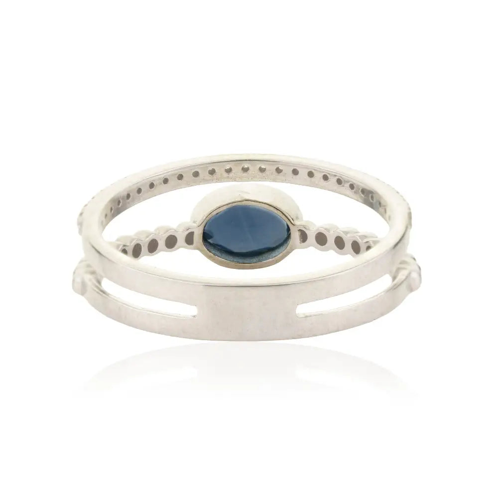 Latest Collection 14K Solid Gold Blue Sapphire & Diamond Double Band Ring Wedding Jewelry