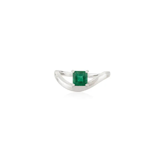 Square Cut 5X5 MM Emerald 14K Pure White Gold Wavy Ring Stacking Unisex Jewelry Supplier