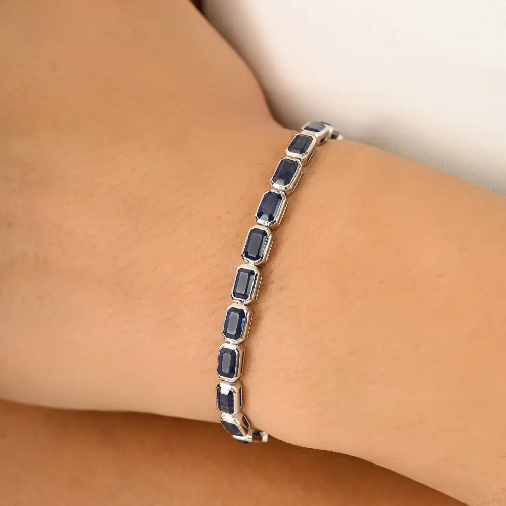 Best Selling 12.81 Ct. Blue Sapphire Elegant Tennis Bracelet For Wedding 18K Real Gold