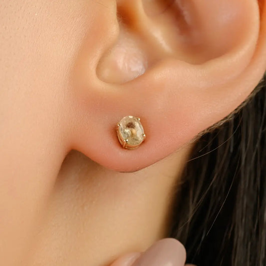 5x4 mm Oval Shape Yellow Sapphire Minimalist Single Stone Stud Earrings 14K Solid Gold